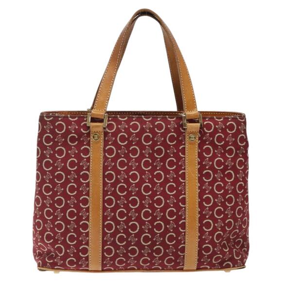 CELINE C Macadam Canvas Hand Bag Red Gold - Picture 3 of 13